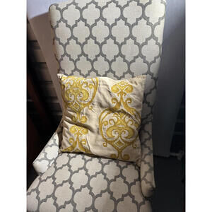 Pottery Barn Decorative Throw Pillow with Yellow Embroidery